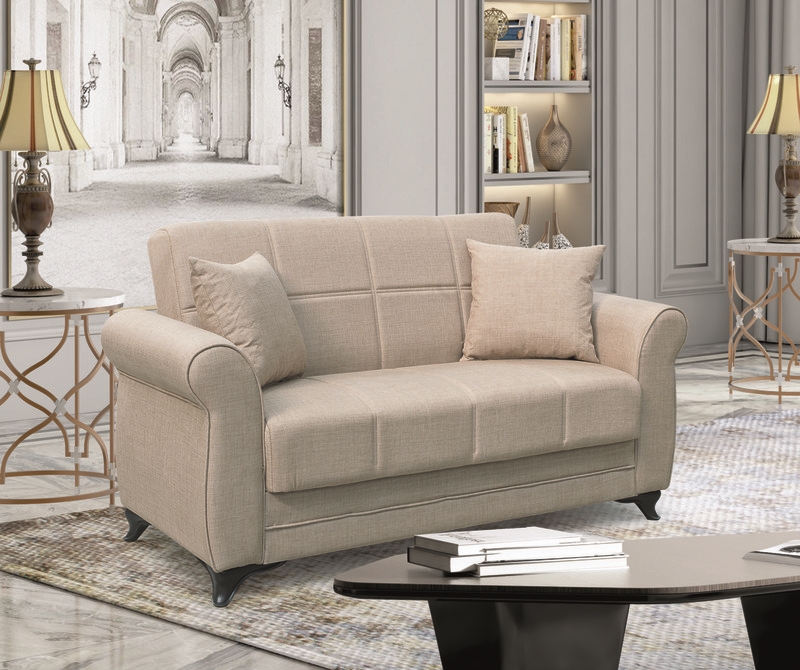 0012523 LENA LIGHT BROWN ΥΦΑΣΜΑ 2ΘΕΣΙΟΣ ΚΑΝΑΠΕΣ/ΚΡΕΒΑΤΙ ΜΕ ΑΠΟΘ.ΧΩΡΟ 150Χ80εκ. - Image 1