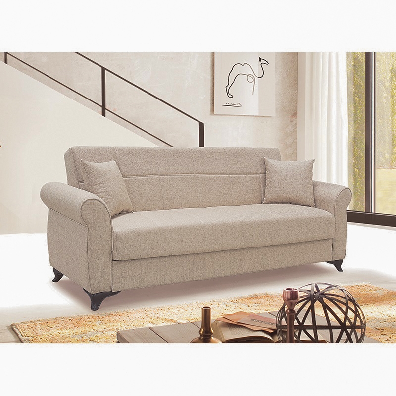 0012920 LENA LIGHT BROWN ΥΦΑΣΜΑ 3ΘΕΣΙΟΣ ΚΑΝΑΠΕΣ/ΚΡΕΒΑΤΙ ΜΕ ΑΠΟΘ.ΧΩΡΟ 210X80εκ. - Image 1